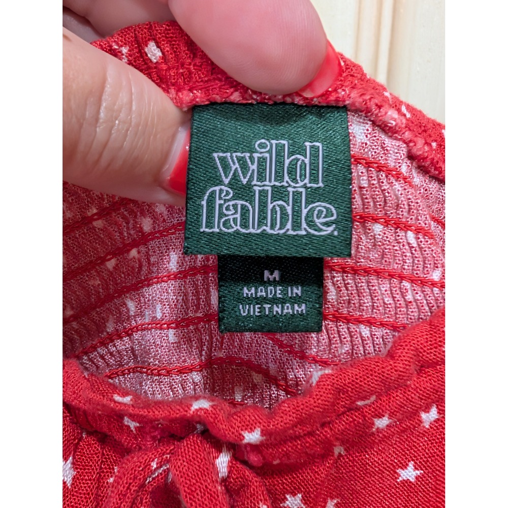 Wild Fable Red Star Print Tie Front Mini Dress Womens Medium Smocked Back - Picture 3 of 11